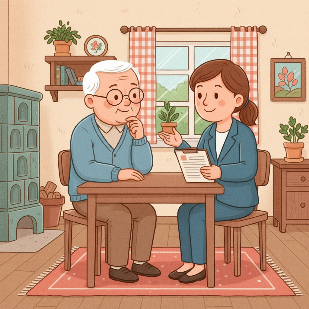 Begleitdienst hilft Senior beim Einsteigen ins Auto